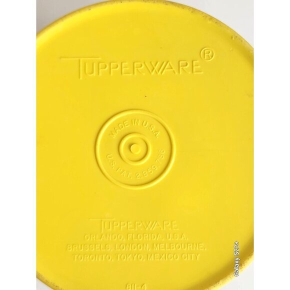 Vintage Tupperware Yellow Canister No Lid Floral Design Made In USA 6" tall 4.5" - Picture 4 of 10